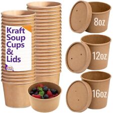 Kraft Takeaway Soup Cups & Lids Brown Disposable Ice Cream Containers Pots Food
