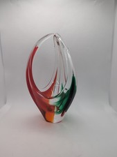Bohemian Glass Czech Republic Hand Made Red Green Basket Vase RARE Centre Piece