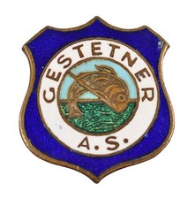 Vintage Old The Gestetner Angling Fishing Club Society Enamel Brooch Badge