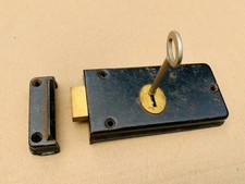 Old vintage metal Legge England 2 lever internal door rim lock, key & Metal keep