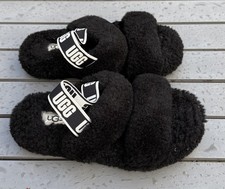 Ugg Slippers Kids Girls UK Size 2 🔥 Black Fluffy