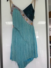 Beautiful Brand New Stoned and Fringed Latin Dance Dress Size12. Turquoise Blue