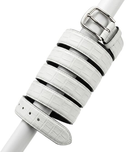 Unisex white real leather belt - unisex,