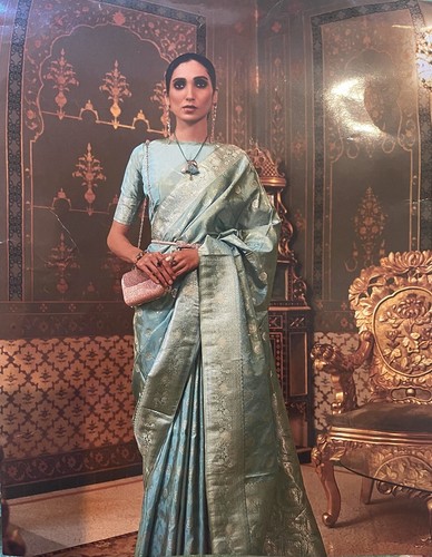 Indian mint green silk saree - green,