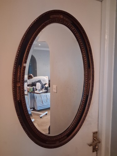 Large vintage oval mirror - vintage,