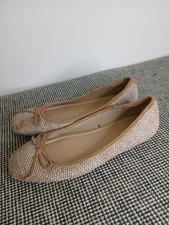 Ladies TU Beige Flat Shoes Size 7 UK Tan Woven Dolly Shoes Ballerinas