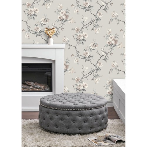 Grey botanical bird wallpaper - grey,
