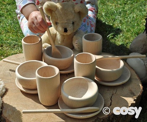 Natural wooden tea set - natural,