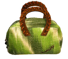 MISS SIXTY Green Woven Tessile Paper Handbag 32 x 14 x30 cm