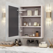 LED Medicine Cabinet Wall Mounted Mirror Cabinet Anti-Fog 3-Color Light Bathroom