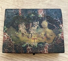 ANTIQUE 19th C LAQUERED PAPIER MACHE BOX RED LAQUERED DIVIDED INTERIOR 