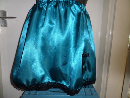 Teal satin black lace mini - teal,