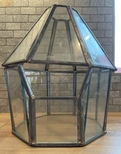 VINTAGE CLEAR GLASS TERRARIUM HEXAGON DESIGN WITH LID LEADED FRAME