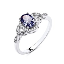 Sterling Silver 925 simulated Tanzanite & Cz Oval Halo Cluster Ring size K to S