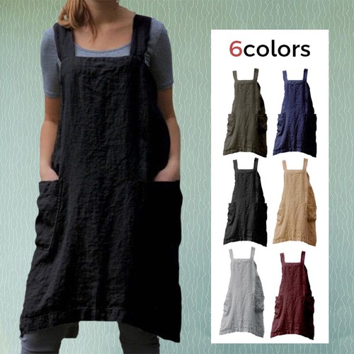 Cotton linen cross back apron - back,