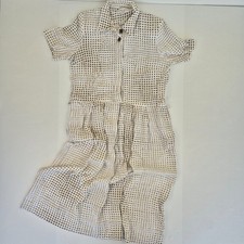 MANDY MARSH Dress 14 Beige Womens Short Sleeve Long Collared Button