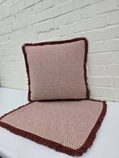 Susan Deliss "Mini Weave In Red Cream " - Set Of Two Cushions Cover 18×18 Inchs