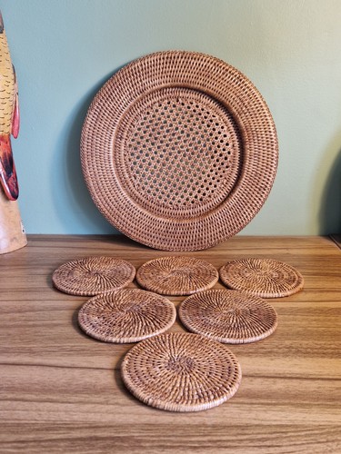 Vintage rattan wicker charger - rattan,