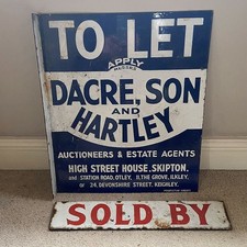 VINTAGE TIN DOUBLE SIDED TO LET / SOLD BY SIGNS DACRE SON & HARTLEY AUCTIONEERS