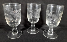 3 x Antique 5½" Pub Tavern Ale Glasses Rummers, Engraved Flowers & Foliage