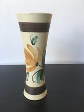 Vintage Tall Slim Cylindrical Ceramic Vase. Height 10.5ins.