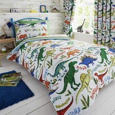 HLC Boys Girls Dinosaur Park Jurassic Green Reversible Duvet Cover Curtains