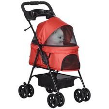 PawHut Pet Stroller w/ Brake & Canopy - Red, Refurbished