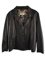 WINDSOR Black Leather Blazer Jacket size 46 Womens Button Up Casual Outdoors