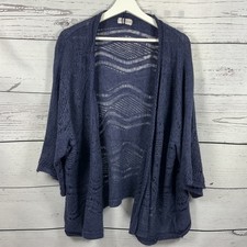 Indigo by M&S Cardigan Size 22 Navy Blue Wool Blend Open Front Short Sleeve