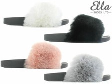 Ladies Faux Fur Sliders Ella