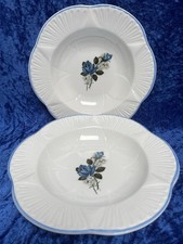 Pair of Shelley Bone China, 'Dainty White & Blue Rose' 8'' Soup Bowls c.1950's