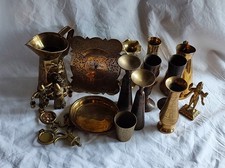 Job Lot Mixed Brassware – Vases/Jugs/Ornaments/Calendar etc Over 2 Kilos Weight