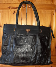 Black Large Shoulder Bag leather look zipped top lined 34cm x 45cm NEW
