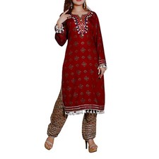 Indian Women's Size XL Red 2 Piece Suit Salwar Kameez Embroidered Party