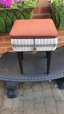 Vintage Retro Sewing Box On Legs 60s Complete In Good Condition Velvet Interior 
