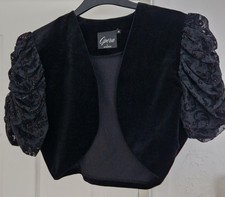 Vintage Opera Black Velvet Bolero Jacket with Ruched Sleeves