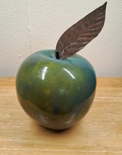 Large Glass Apple  Metal Stalk Leaf  Ornament Kitchen / Home Decor