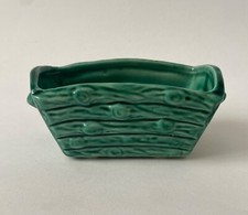 ART DECO CAMPSIE WARE POSIE BASKET GREEN CERAMIC WOOD EFFECT 