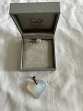 LALIQUE - PENDANT OPALESCENT NECKLACE LARGE HEART SILVER CHAIN SILK CORD  - NEW
