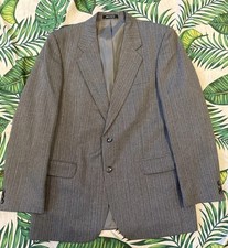 DAKS Blazer Jacket Size 44 Grey Wool Pinstripe Simpson Tailored Business Retro