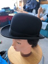 DUNN & CO BLACK WOOL BOWLER HAT MADE IN BRITAIN Lightweight Long Oval Vintage 