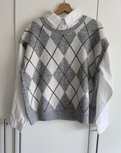 Grey argyle knit vest - grey,