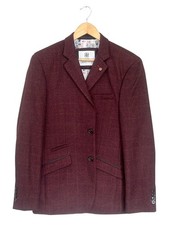 Mens House Of Cavani Blazer Jacket Check Tweed Single Breasted Burgundy 42R