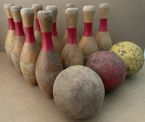 Vintage wooden bowling pins - wooden,