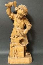 Old Carved Blacksmith Anvil Wooden Figure Wood Carving Art