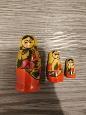 Vintage Wooden Russian Nesting Dolls 3 Piece Matryoshka Set  Hand-Painted Art