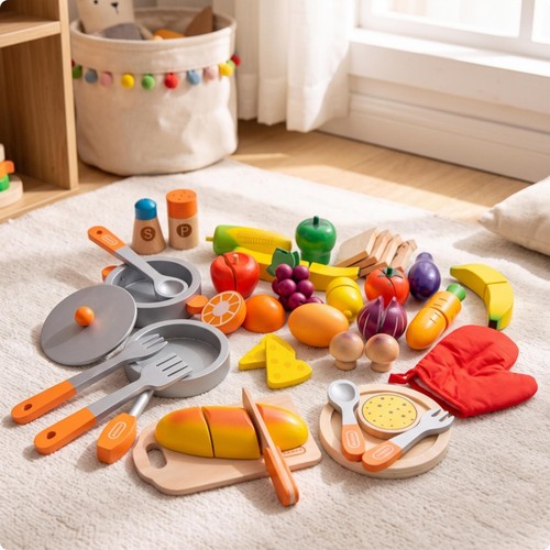 Pieces wooden play food - pieces,