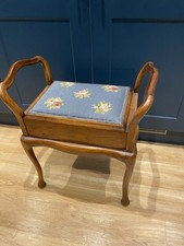 Antique Wooden Piano Stool with A Tapestry Seat and Internal Storage VGC