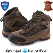 Mens Waterproof Leather Hiking Boots Memory Foam Trekking Trail Ankle Trainers