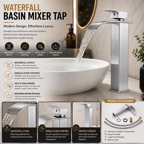 Modern waterfall basin mixer - waterfall,
